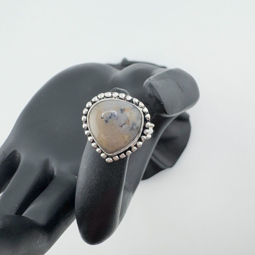 Vintage Dendritic Agate Ring .925 Sterling Silver Statement Boho Unique NWOT